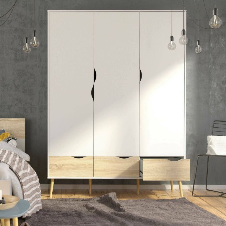 Guardaroba in legno bianco e quercia 147x200h cm - Devota