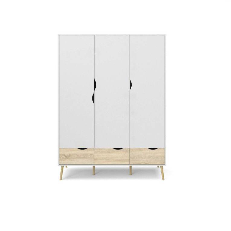 Guardaroba in legno bianco e quercia 147x200h cm - Devota