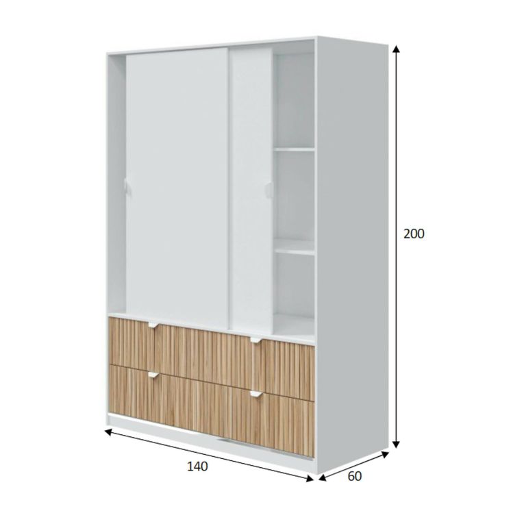 Guardaroba in legno bianco e rovere 140x200h cm - Ineng