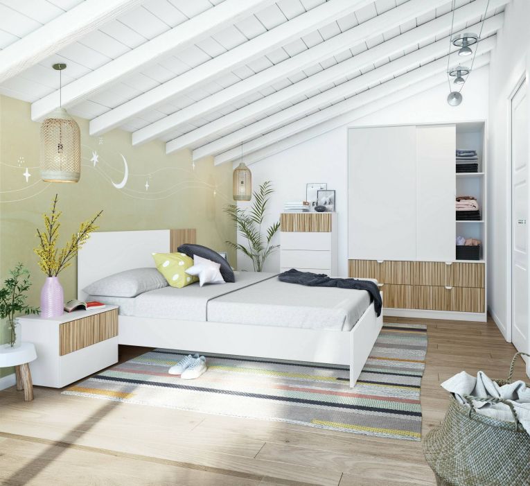 Guardaroba in legno bianco e rovere 140x200h cm - Ineng