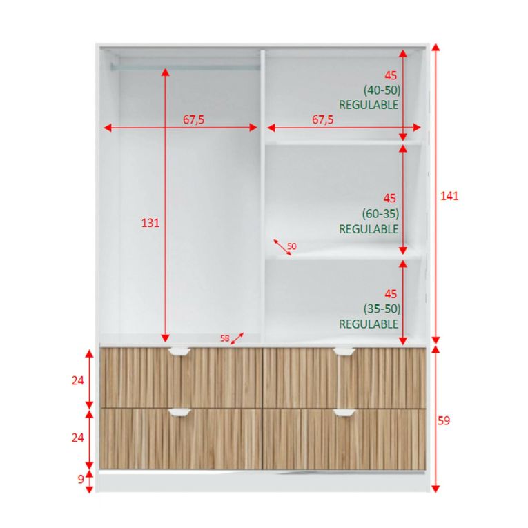 Guardaroba in legno bianco e rovere 140x200h cm - Ineng