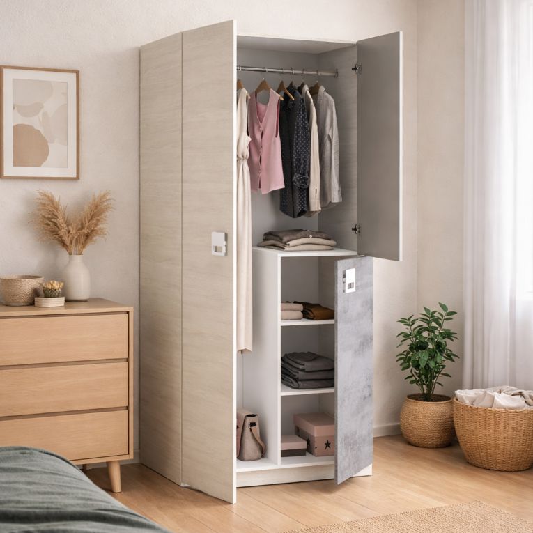 Guardaroba in legno grigio e cemento 90x200h cm - Aronia