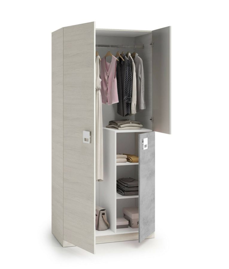 Guardaroba in legno grigio e cemento 90x200h cm - Aronia
