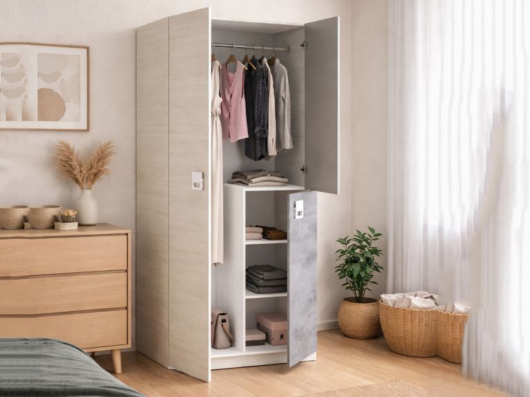 Guardaroba in legno grigio e cemento 90x200h cm - Aronia