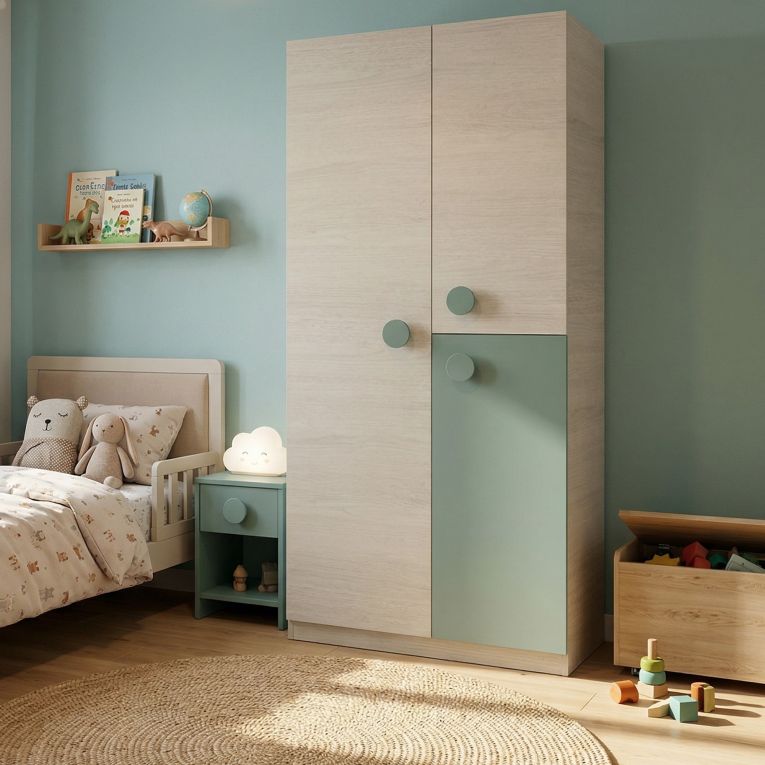 Guardaroba in legno grigio e verde acqua 90x200h cm - Aronia