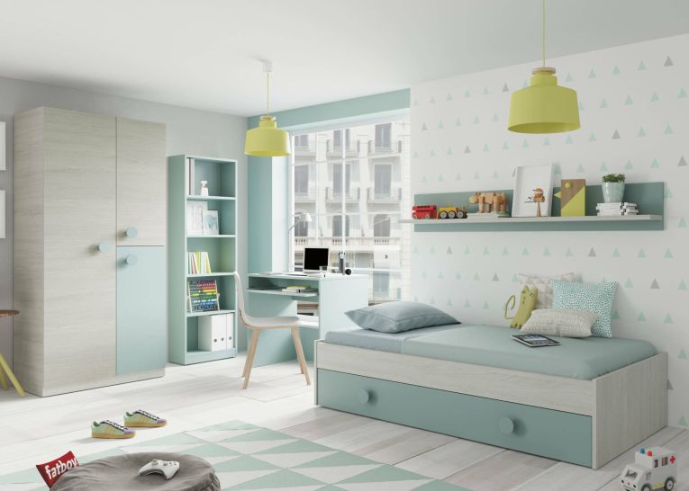 Guardaroba in legno grigio e verde acqua 90x200h cm - Aronia