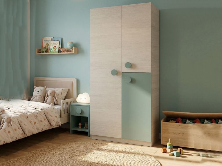 Guardaroba in legno grigio e verde acqua 90x200h cm - Aronia