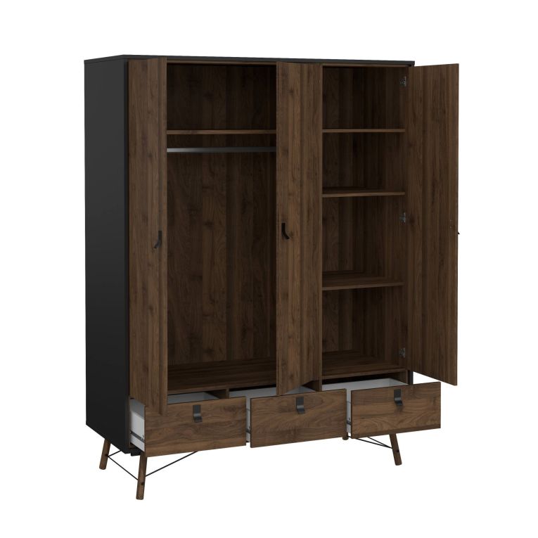 Guardaroba in legno nero e noce 150x200h cm - Virgil