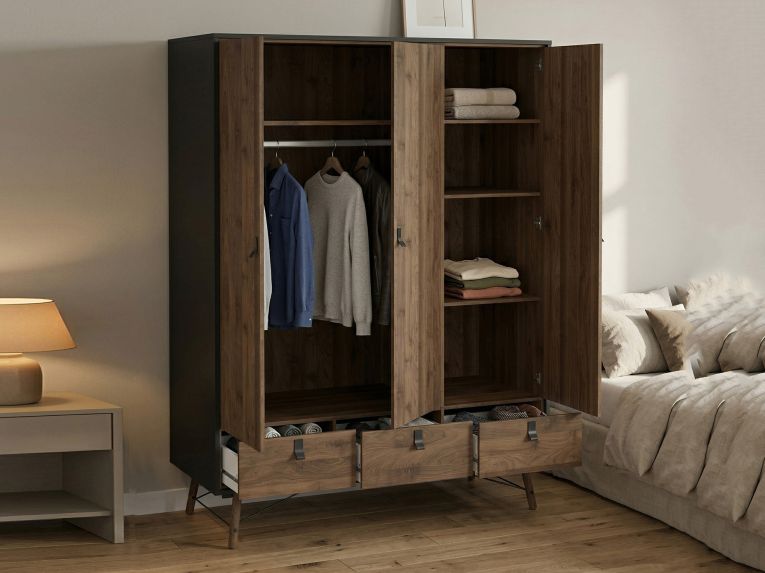 Guardaroba in legno nero e noce 150x200h cm - Virgil
