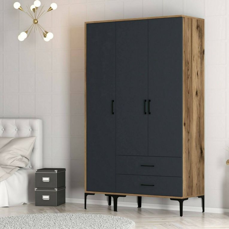 Guardaroba in legno noce e antracite 120x200h cm - Phyan