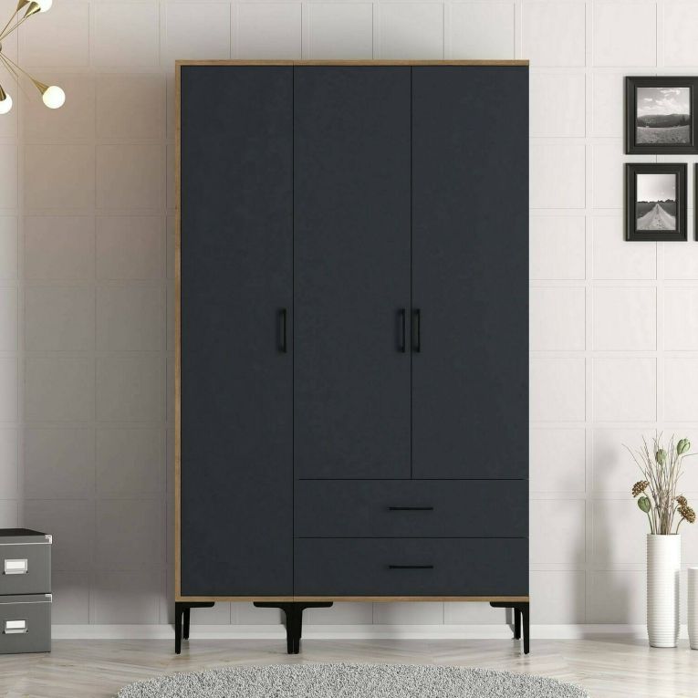 Guardaroba in legno noce e antracite 120x200h cm - Phyan