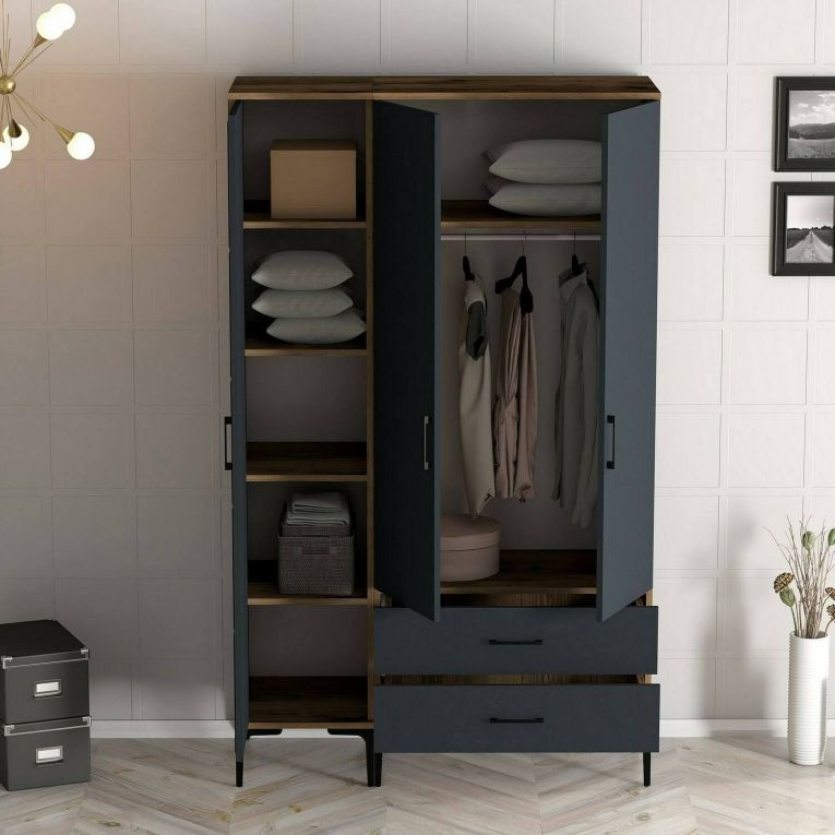 Guardaroba in legno noce e antracite 120x200h cm - Phyan