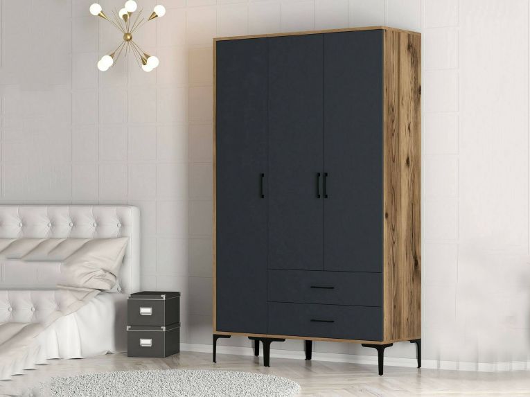 Guardaroba in legno noce e antracite 120x200h cm - Phyan