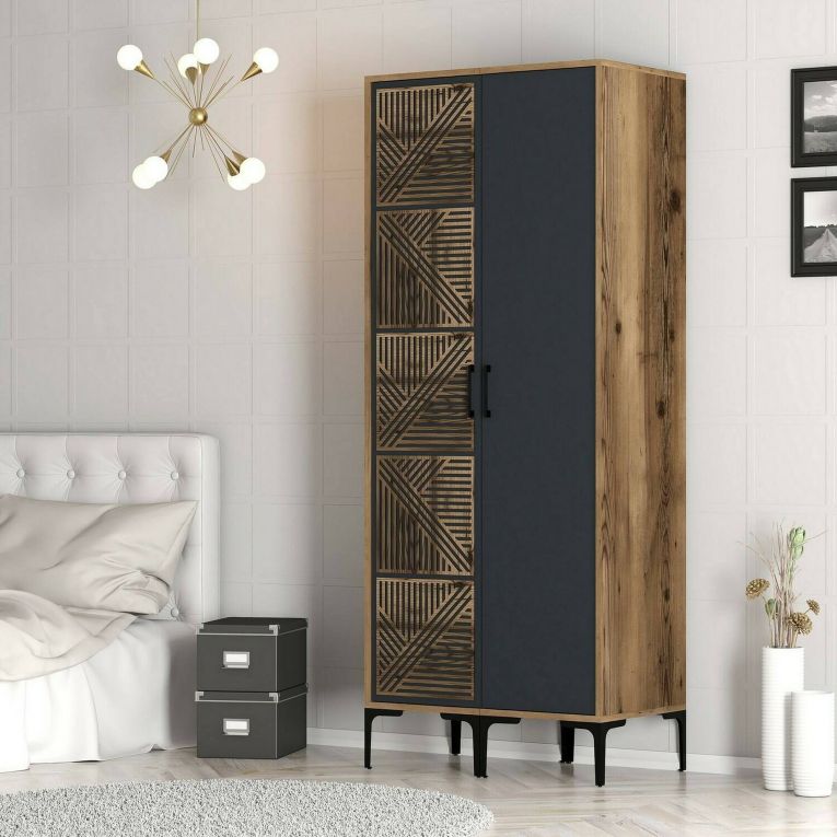 Guardaroba in legno noce e antracite 80x200h cm - Weng