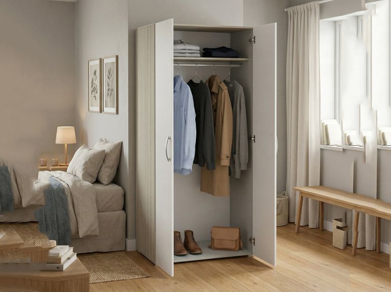 Guardaroba in legno rovere e bianco opaco 79x165h cm - Barge