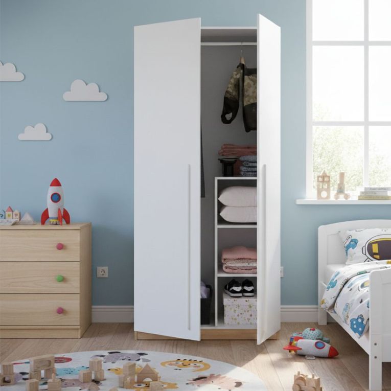 Guardaroba in legno rovere nodi e bianco 90x200h cm - Alpine