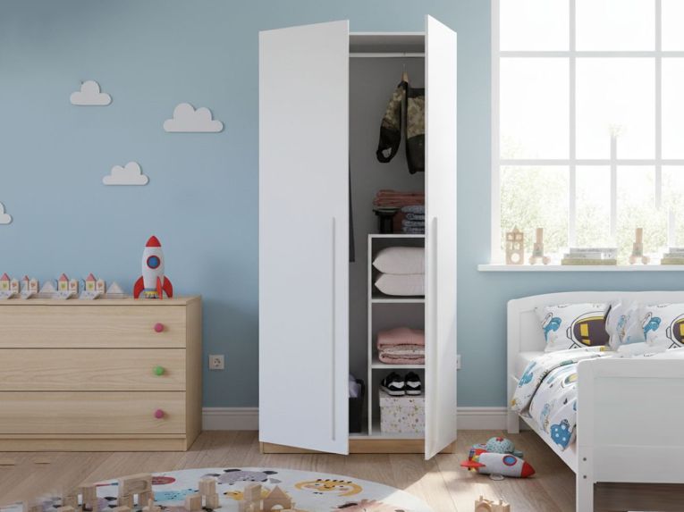Guardaroba in legno rovere nodi e bianco 90x200h cm - Alpine