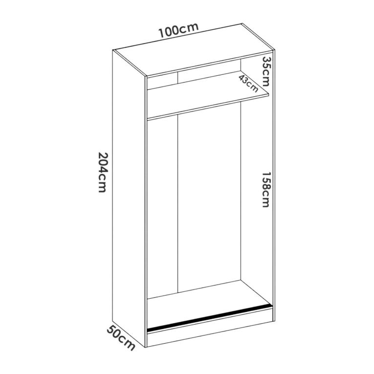 Guardaroba Kilimangiaro, Mobile appendiabiti per camera da letto, Armadio con 2 ante scorrevoli, 100x50h204 cm, Bianco lucido