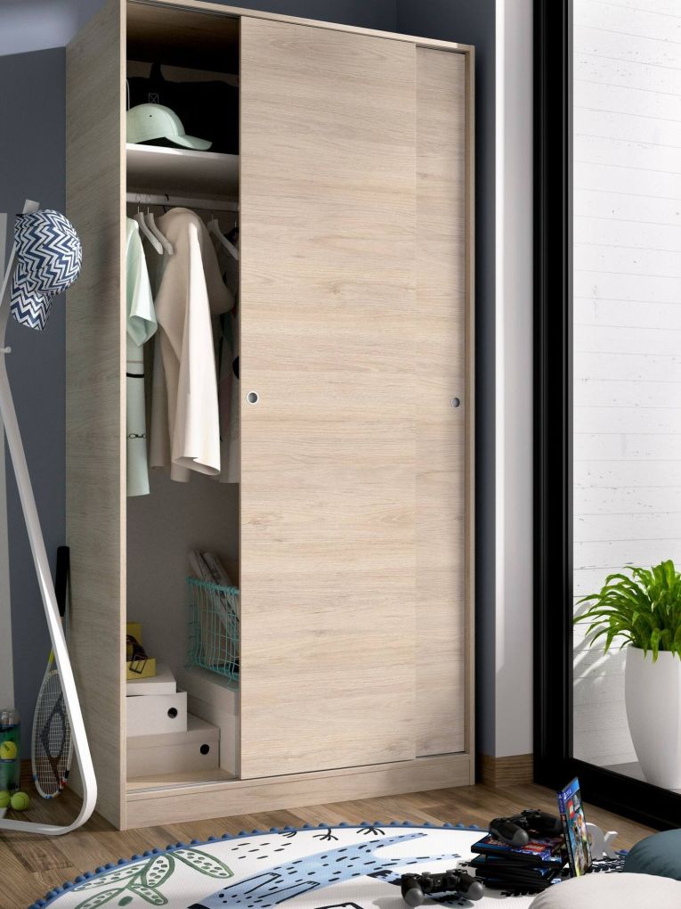 Guardaroba Kilimangiaro, Mobile appendiabiti per camera da letto, Armadio con 2 ante scorrevoli, 100x50h204 cm, Rovere