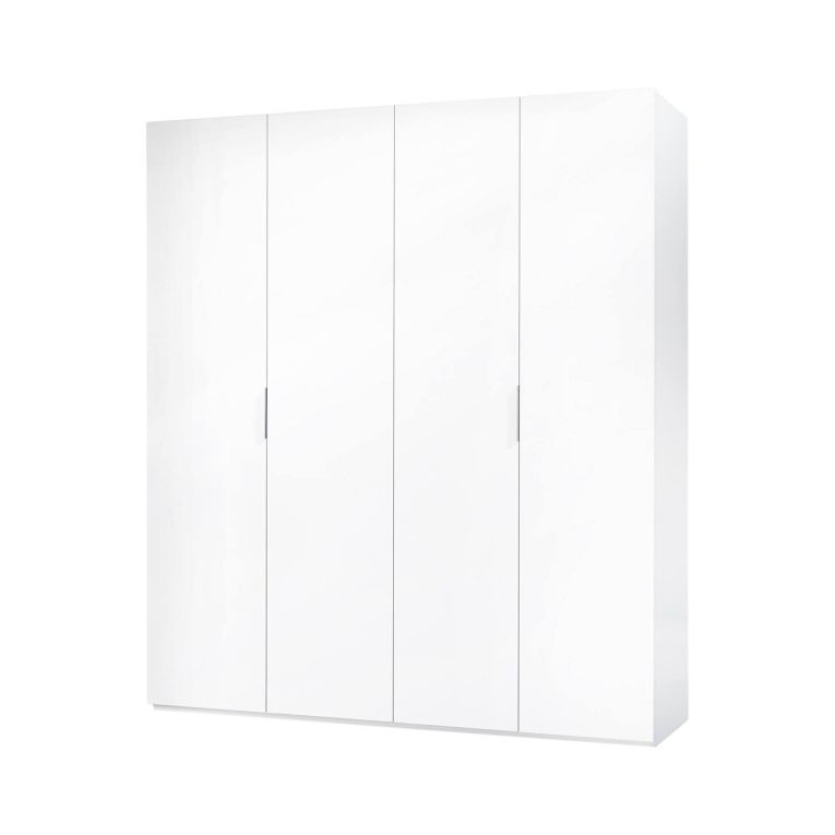 Guardaroba Knoxville, Armadio per camera da letto a 4 ante battenti, Mobile con 2 ripiani e barra appendiabiti, 180x52h200 cm, Bianco lucido