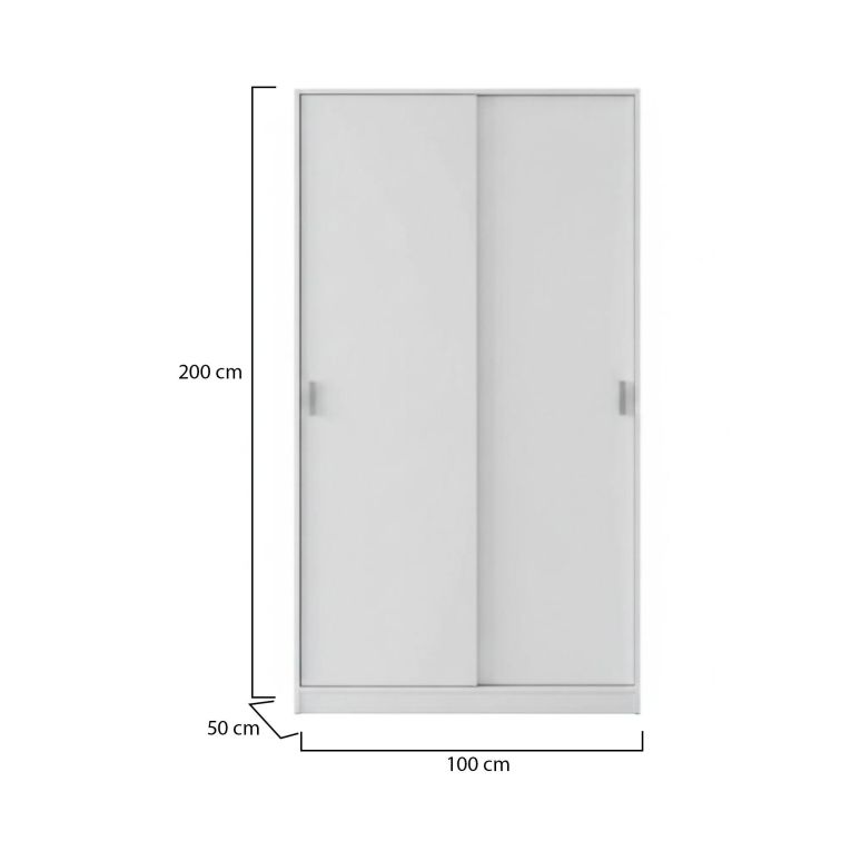 Guardaroba Lansing, Armadio per camera da letto a 2 ante scorrevoli, Mobile con ripiano e barra appendiabiti, 100x50h200 cm, Bianco
