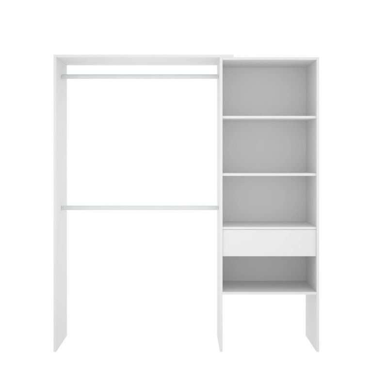 Guardaroba Lhotse, Struttura per cabina armadio, Mobile appendiabiti aperto, 160x40h187 cm, Bianco