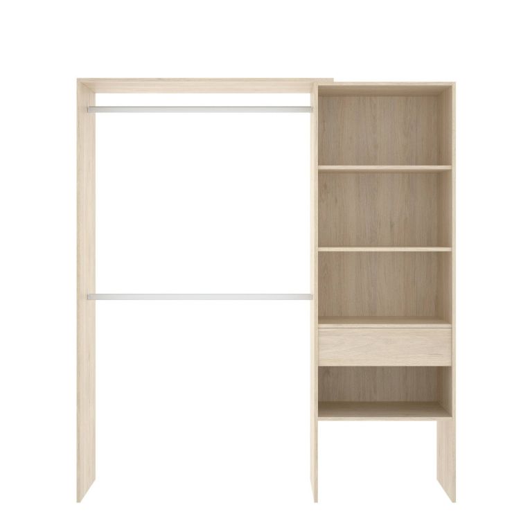 Guardaroba Lhotse, Struttura per cabina armadio, Mobile appendiabiti aperto, 160x40h187 cm, Rovere