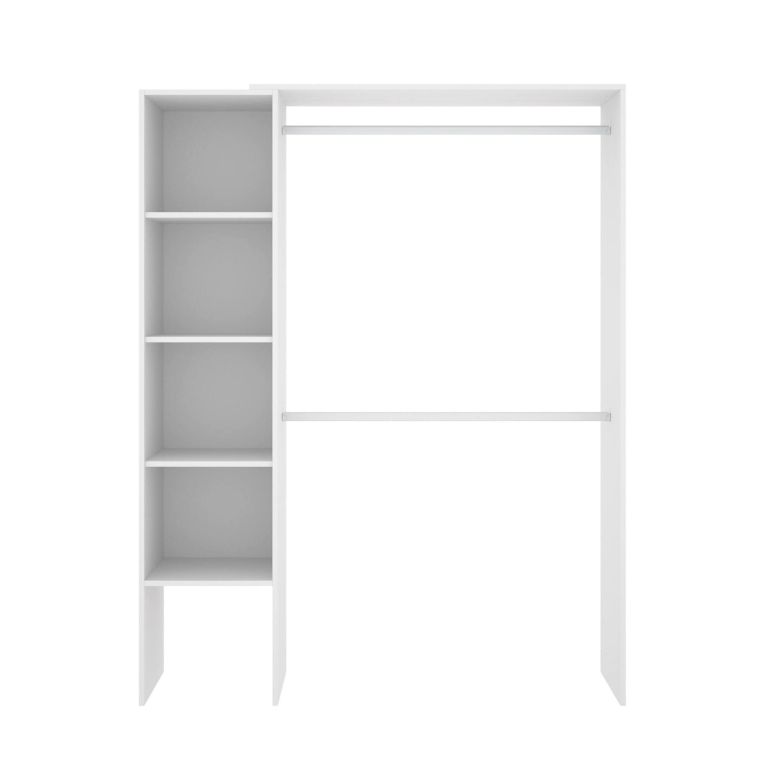 Guardaroba Makalu, Struttura per cabina armadio, Mobile appendiabiti aperto, 140x40h187 cm, Bianco