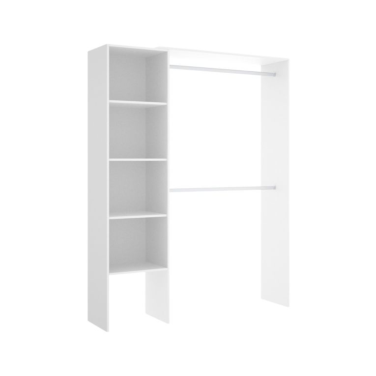 Guardaroba Makalu, Struttura per cabina armadio, Mobile appendiabiti aperto, 140x40h187 cm, Bianco