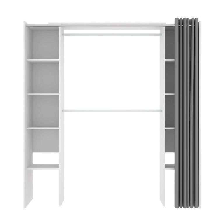 Guardaroba Manaslu, Struttura per cabina armadio, Mobile appendiabiti aperto, 180x50h205 cm, Bianco e Grigio