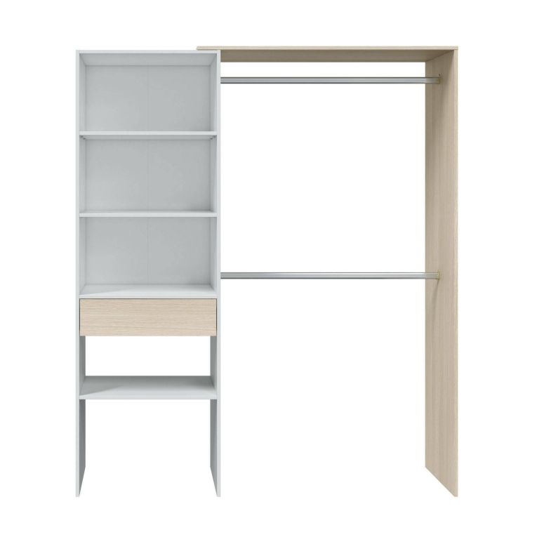 Guardaroba Miramar, Struttura per cabina armadio, Armadio aperto senza ante, Cabina armadio, 158x40h187 cm, Bianco e Rovere
