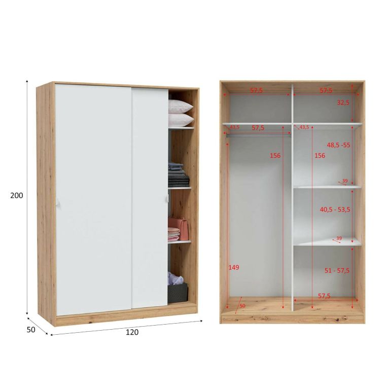 Guardaroba moderno rovere e bianco 120x200h cm - Adrenalin