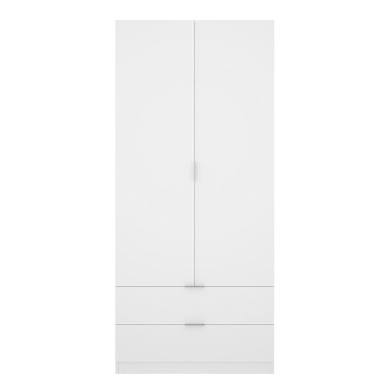 Guardaroba Pisanino, Mobile appendiabiti per camera da letto, Armadio a 2 ante battenti e 2 cassetti, 81x52h184 cm, Bianco