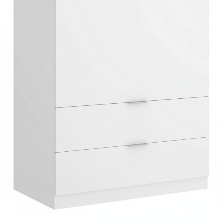 Guardaroba Pisanino, Mobile appendiabiti per camera da letto, Armadio a 2 ante battenti e 2 cassetti, 81x52h184 cm, Bianco