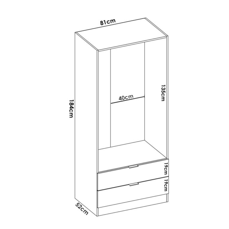 Guardaroba Pisanino, Mobile appendiabiti per camera da letto, Armadio a 2 ante battenti e 2 cassetti, 81x52h184 cm, Rovere
