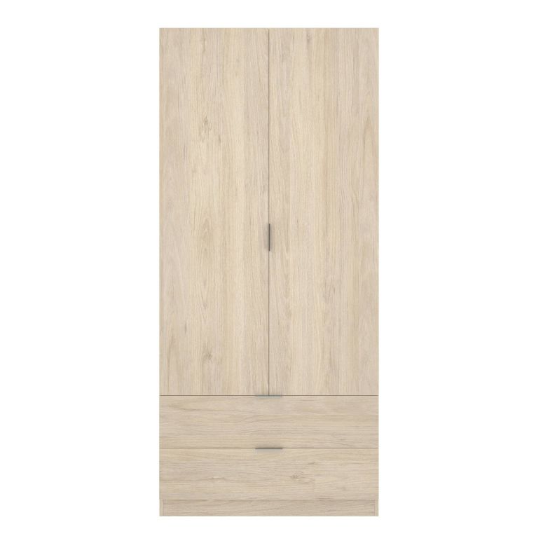 Guardaroba Pisanino, Mobile appendiabiti per camera da letto, Armadio a 2 ante battenti e 2 cassetti, 81x52h184 cm, Rovere