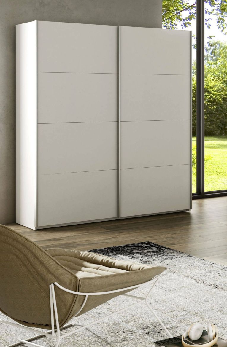 Guardaroba Ponce, Armadio per camera da letto a 2 ante scorrevoli, Mobile con barra appendiabiti e 2 ripiani, 150x60h200 cm, Bianco
