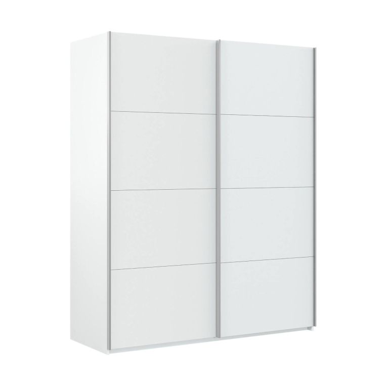 Guardaroba Ponce, Armadio per camera da letto a 2 ante scorrevoli, Mobile con barra appendiabiti e 2 ripiani, 150x60h200 cm, Bianco