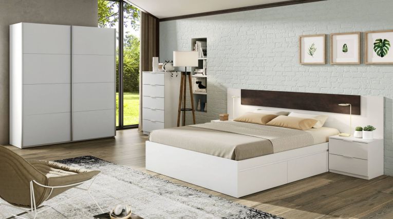 Guardaroba Ponce, Armadio per camera da letto a 2 ante scorrevoli, Mobile con barra appendiabiti e 2 ripiani, 150x60h200 cm, Bianco