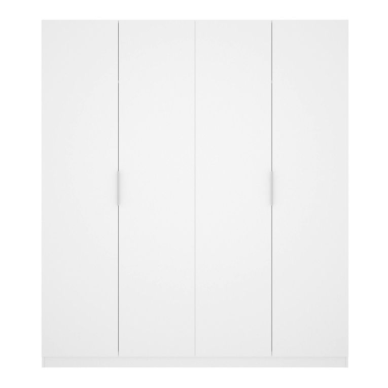 Guardaroba Prado, Mobile appendiabiti per camera da letto, Armadio a 4 ante battenti, 180x52h204 cm, Bianco lucido