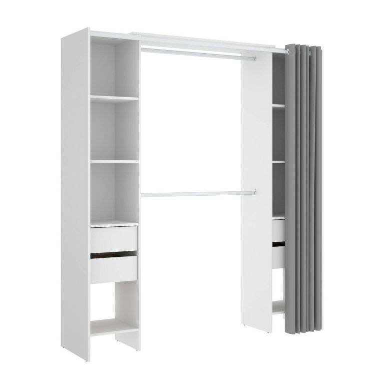 Guardaroba Resegone, Struttura per cabina armadio, Mobile appendiabiti aperto, 180x50h205 cm, Bianco e Grigio