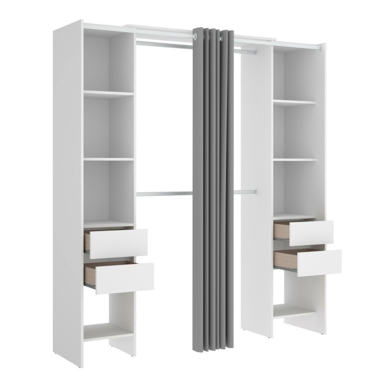 Guardaroba Resegone, Struttura per cabina armadio, Mobile appendiabiti aperto, 180x50h205 cm, Bianco e Grigio