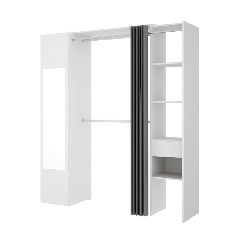 Guardaroba Rigi, Struttura per cabina armadio, Mobile appendiabiti aperto, 177x52h205 cm, Bianco e Antracite