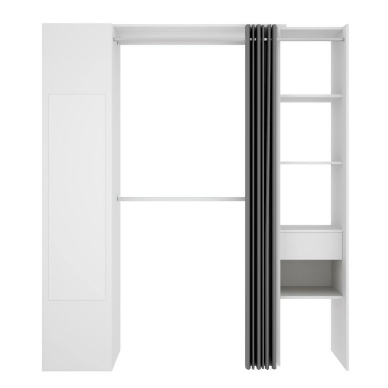 Guardaroba Rigi, Struttura per cabina armadio, Mobile appendiabiti aperto, 177x52h205 cm, Bianco e Antracite