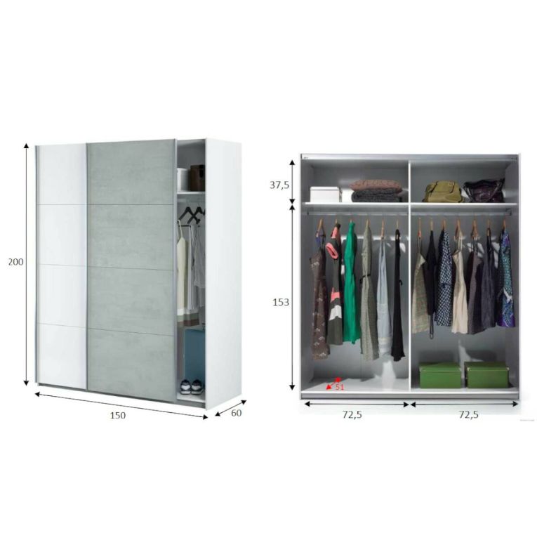 Guardaroba salvaspazio bianco e cemento 150x200h cm - Opi