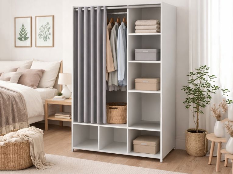 Guardaroba salvaspazio bianco e grigio 105x180h cm - Jal