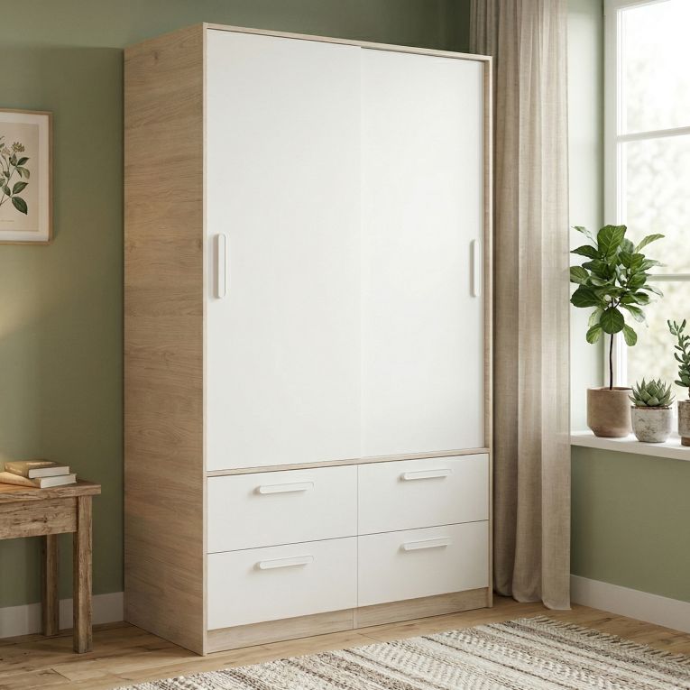 Guardaroba salvaspazio bianco e rovere 120x204h cm - Kirogi