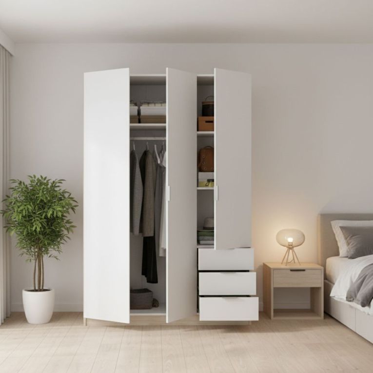 Guardaroba salvaspazio bianco e rovere 121x184h cm - Astru