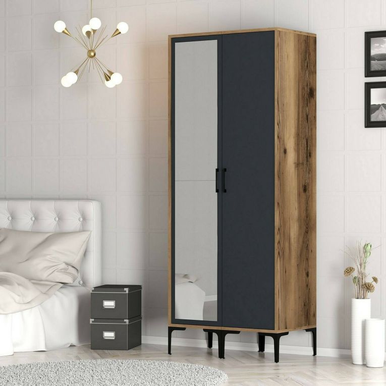 Guardaroba salvaspazio noce e antracite 80x200h cm - Anfo