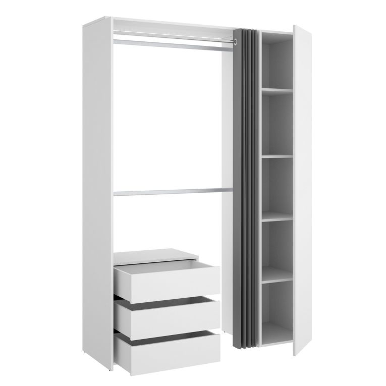Guardaroba Sciliar, Struttura per cabina armadio, Mobile appendiabiti aperto, 141x52h205 cm, Bianco e Antracite